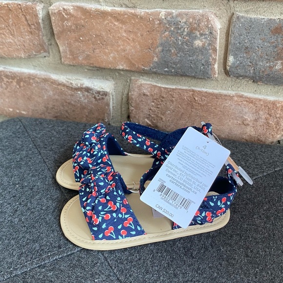 9-12M NWT Carter’s Sandals - Navy with Cherries - Picture 10 of 11